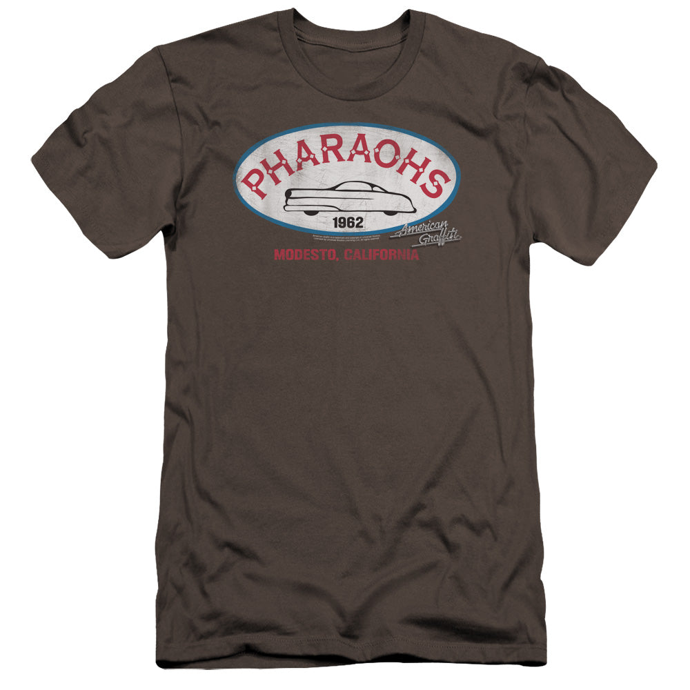 AN OFFCIALLY LICENSED AMERICAN GRAFFITI PHARAOHS MEN'S PREMIUM SLIM FIT T-SHIRT CHARCOAL