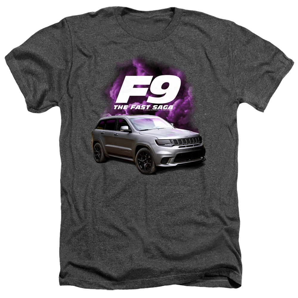 AN OFFCIALLY LICENSED FAST AND THE FURIOUS 9 JEEP MEN'S HEATHER T-SHIRT CHARCOAL
