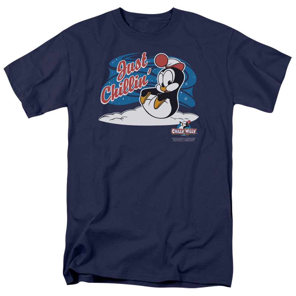 AN OFFCIALLY LICENSED CHILLY WILLY JUST CHILLIN MEN'S REGULAR FIT T-SHIRT NAVY