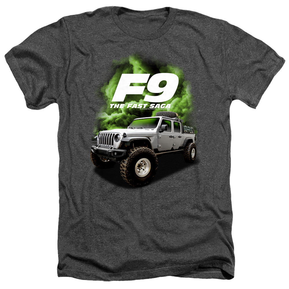 AN OFFCIALLY LICENSED FAST AND THE FURIOUS 9 TRUCK MEN'S HEATHER T-SHIRT CHARCOAL