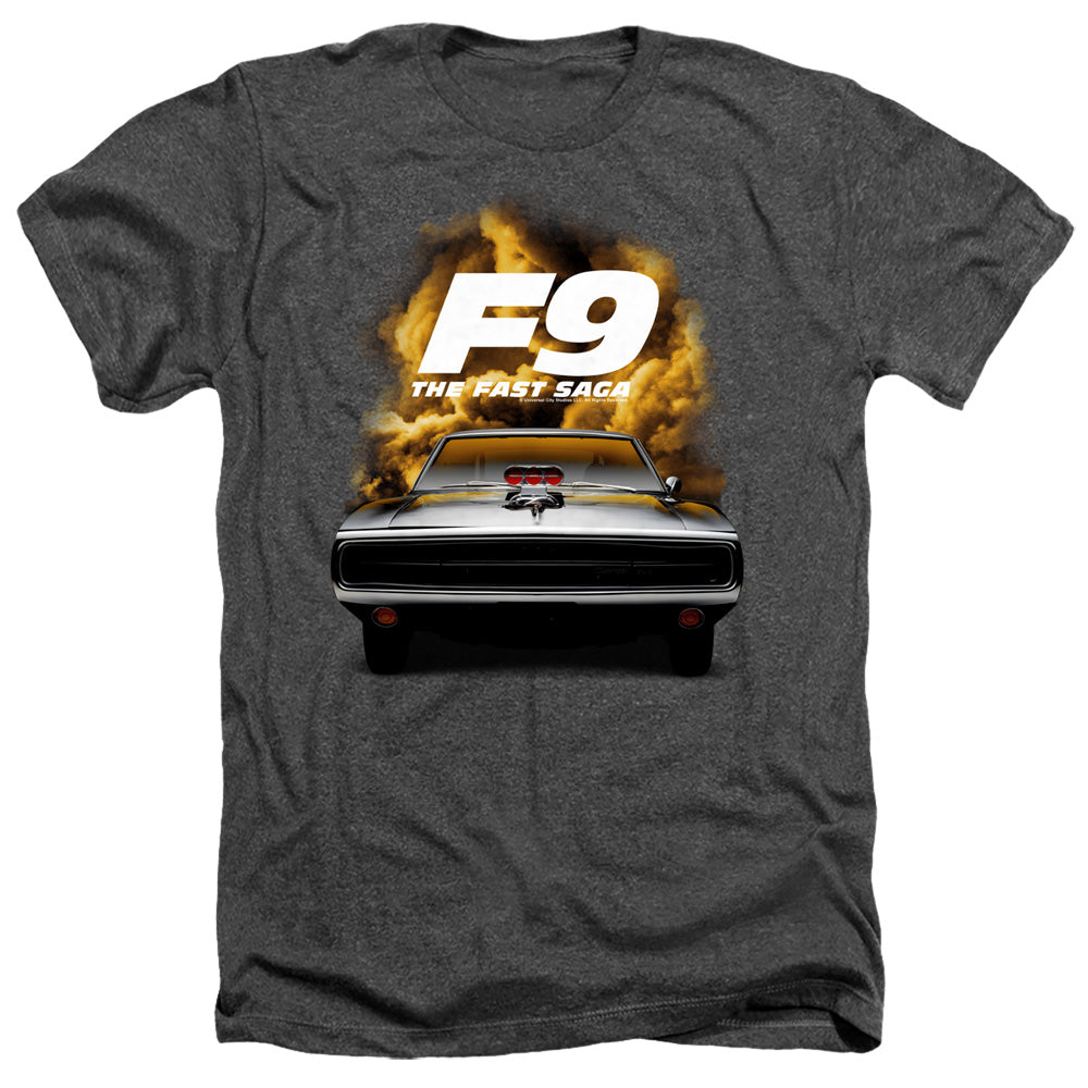 AN OFFCIALLY LICENSED FAST AND THE FURIOUS 9 CAMERO FRONT MEN'S HEATHER T-SHIRT CHARCOAL