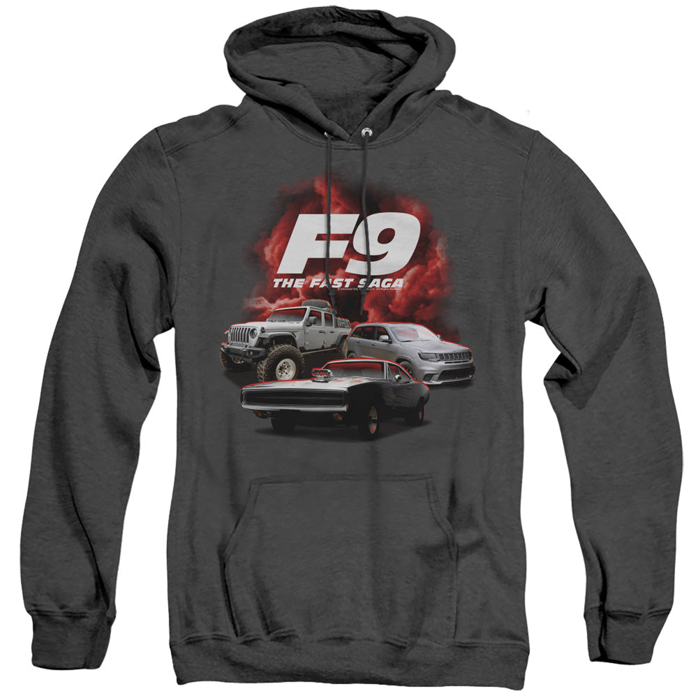 AN OFFCIALLY LICENSED FAST AND THE FURIOUS 9 CAR GROUP ADULT UNISEX HEATHER PULLOVER HOODIE BLACK