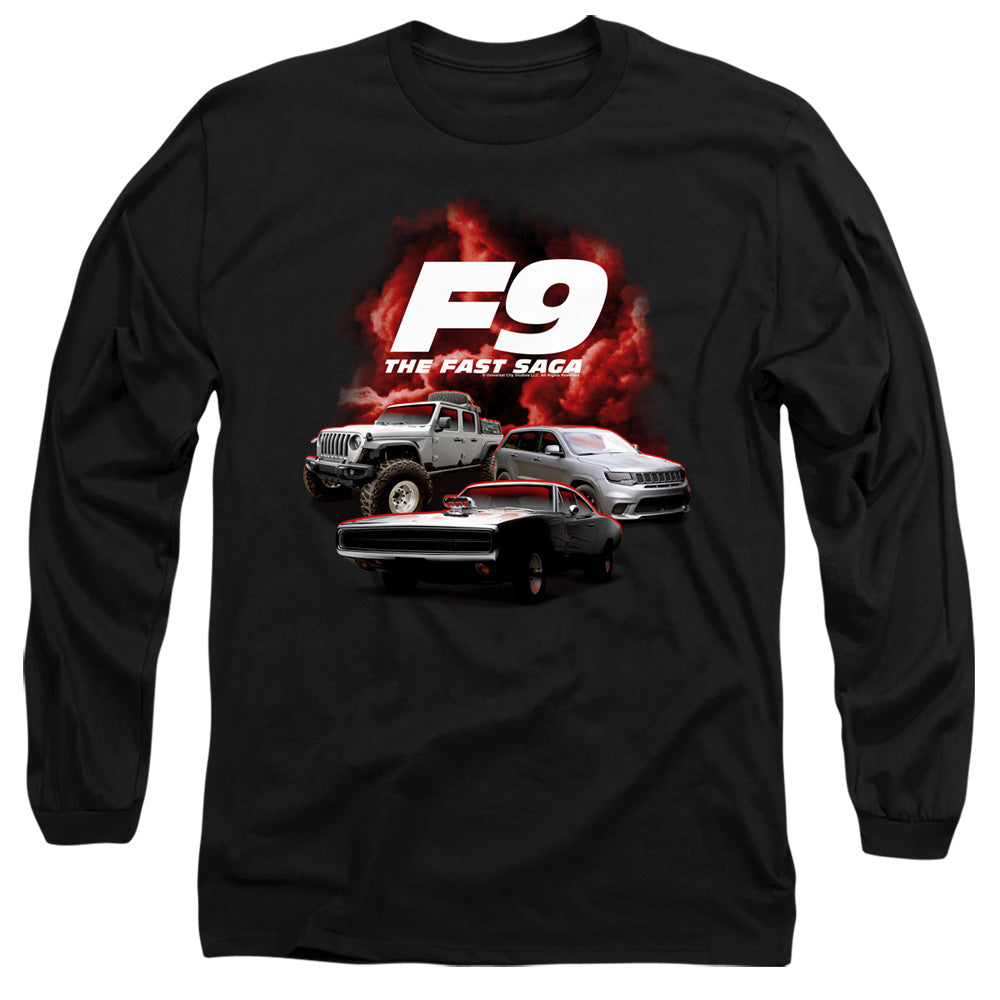 AN OFFCIALLY LICENSED FAST AND THE FURIOUS 9 CAR GROUP MEN'S LONG SLEEVE T-SHIRT BLACK