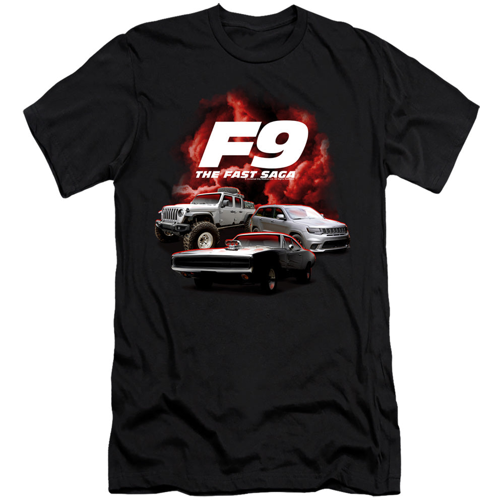 AN OFFCIALLY LICENSED FAST AND THE FURIOUS 9 CAR GROUP MEN'S PREMIUM SLIM FIT T-SHIRT BLACK