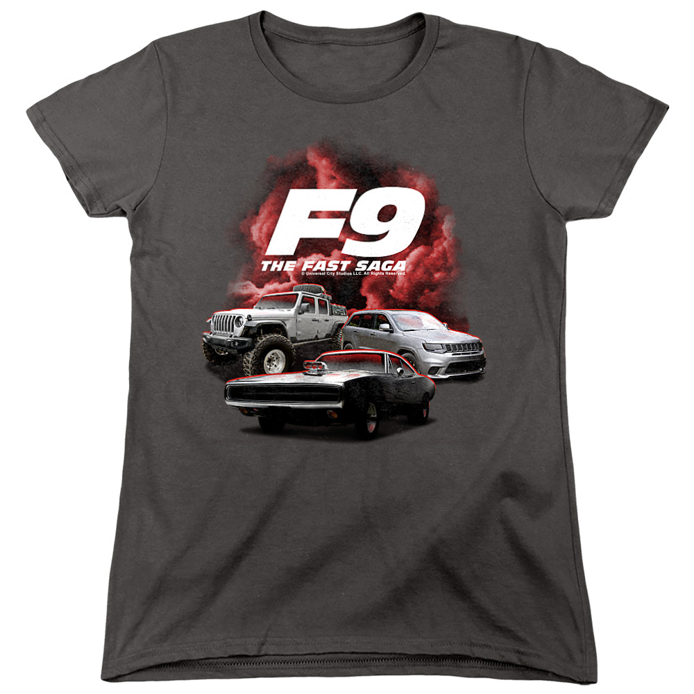 AN OFFCIALLY LICENSED FAST AND THE FURIOUS 9 CAR GROUP WOMEN'S REGULAR FIT T-SHIRT BLACK