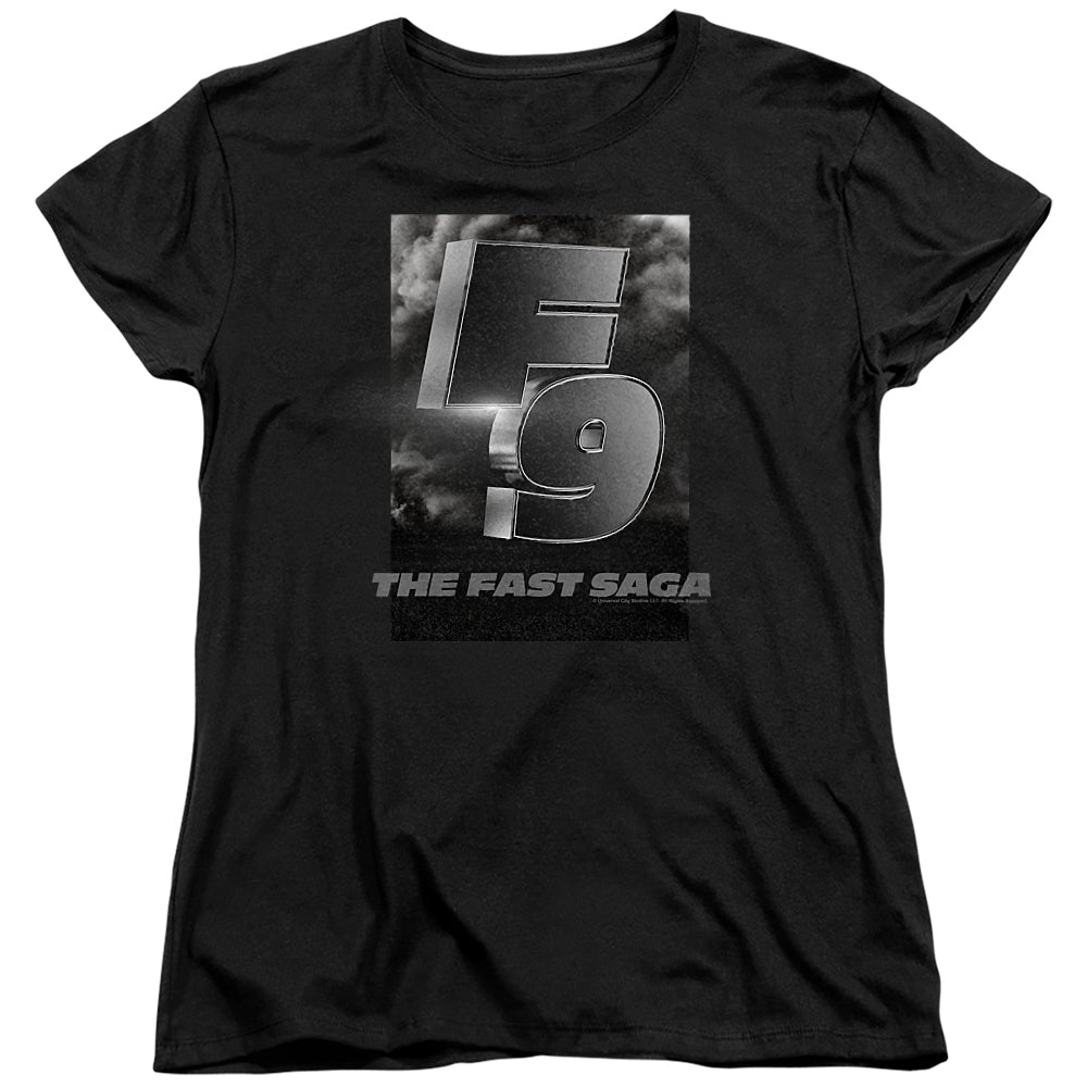 AN OFFCIALLY LICENSED FAST AND THE FURIOUS 9 F9 SMOKE LOGO WOMEN'S REGULAR FIT T-SHIRT BLACK
