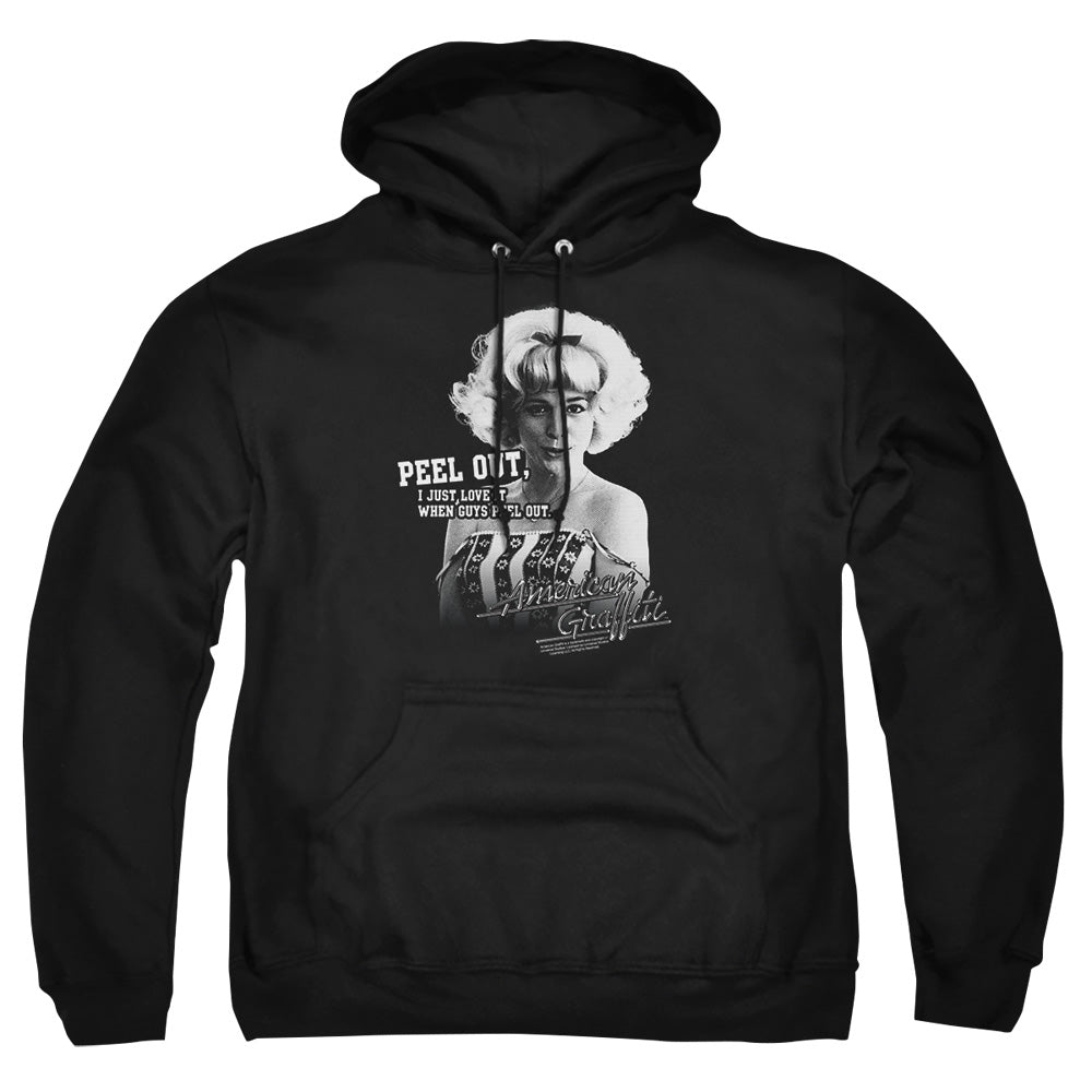 AN OFFCIALLY LICENSED AMERICAN GRAFFITI PEEL OUT ADULT UNISEX PULLOVER HOODIE BLACK