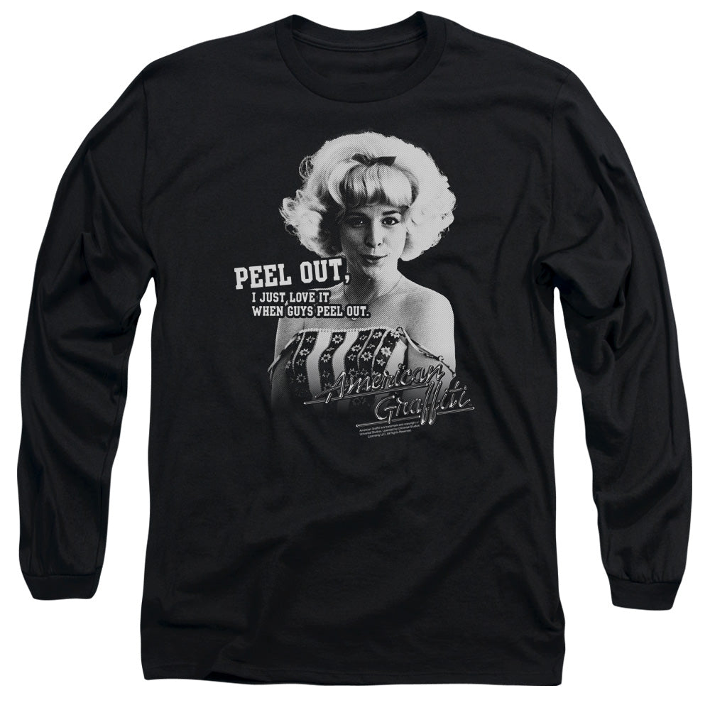 AN OFFCIALLY LICENSED AMERICAN GRAFFITI PEEL OUT MEN'S LONG SLEEVE T-SHIRT BLACK
