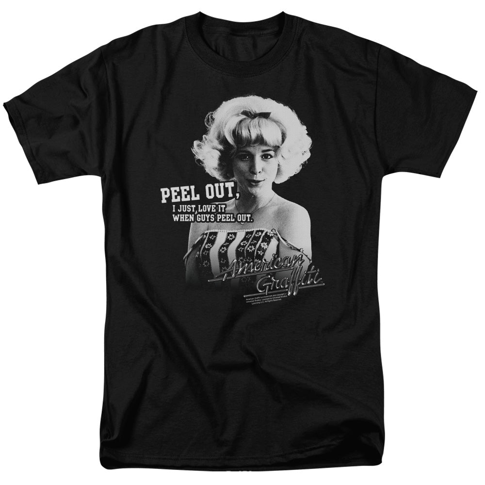 AN OFFCIALLY LICENSED AMERICAN GRAFFITI PEEL OUT MEN'S REGULAR FIT T-SHIRT BLACK