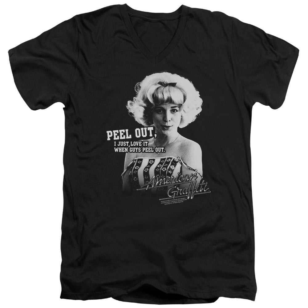 AN OFFCIALLY LICENSED AMERICAN GRAFFITI PEEL OUT MEN'S V-NECK T-SHIRT BLACK