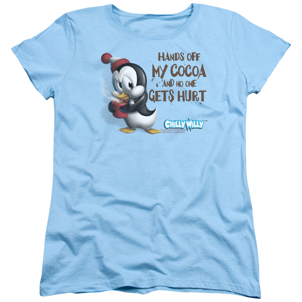 AN OFFCIALLY LICENSED CHILLY WILLY HANDS OFF WOMEN'S REGULAR FIT T-SHIRT LIGHT BLUE