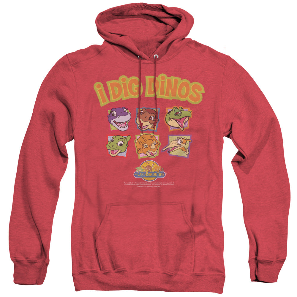 AN OFFCIALLY LICENSED LAND BEFORE TIME I DIG DINOS ADULT UNISEX HEATHER PULLOVER HOODIE RED