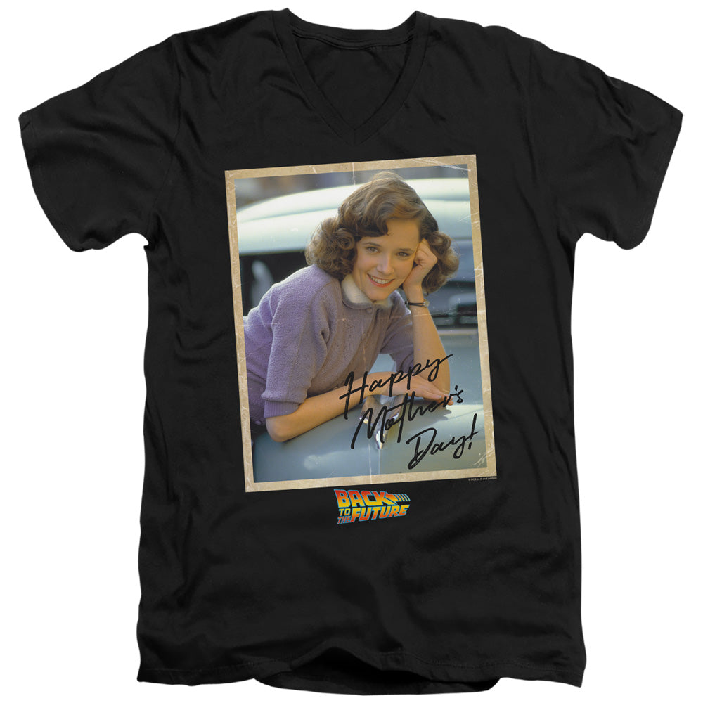 AN OFFCIALLY LICENSED BACK TO THE FUTURE BTTF MOTHERS DAY MEN'S V-NECK T-SHIRT BLACK