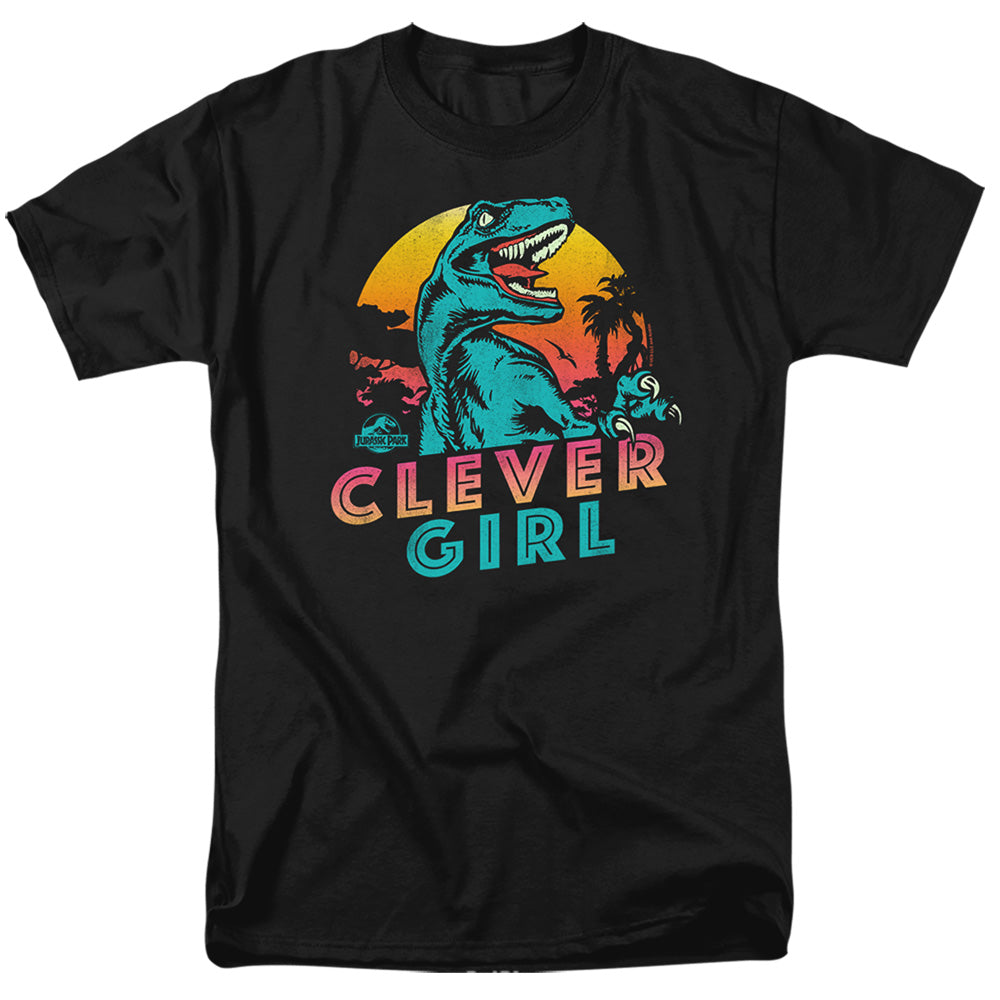 AN OFFCIALLY LICENSED JURASSIC PARK COLORFUL CLEVER GIRL MEN'S REGULAR FIT T-SHIRT BLACK