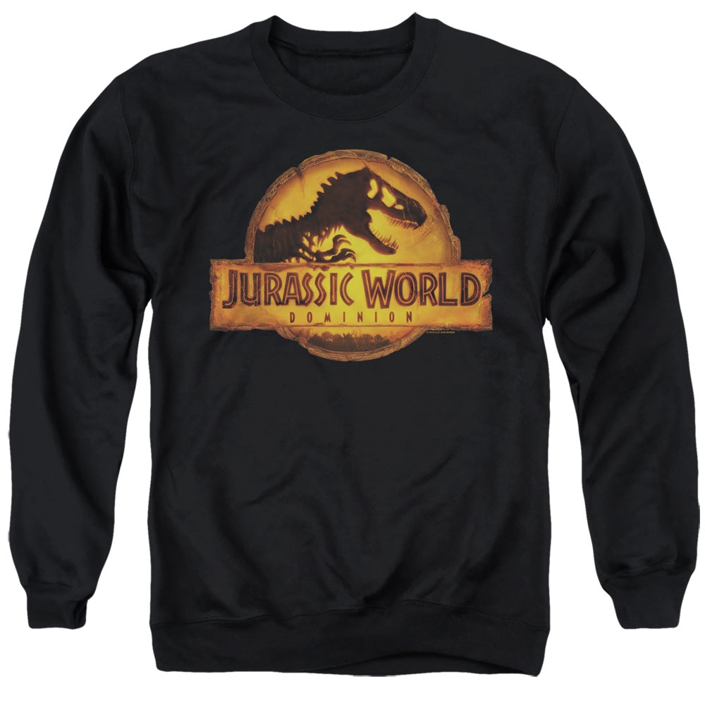 AN OFFCIALLY LICENSED JURASSIC WORLD RENDERED LOGO ADULT UNISEX CREWNECK SWEATSHIRT BLACK