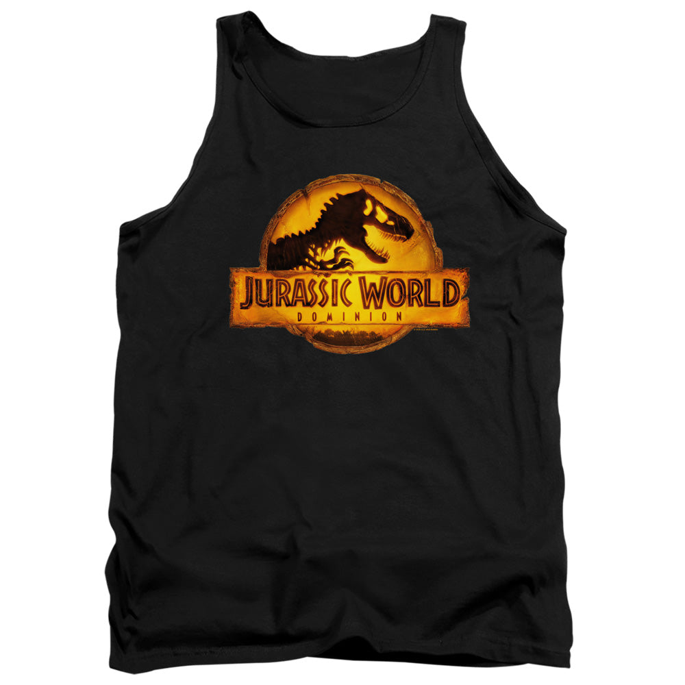 AN OFFCIALLY LICENSED JURASSIC WORLD RENDERED LOGO ADULT UNISEX TANK TOP BLACK