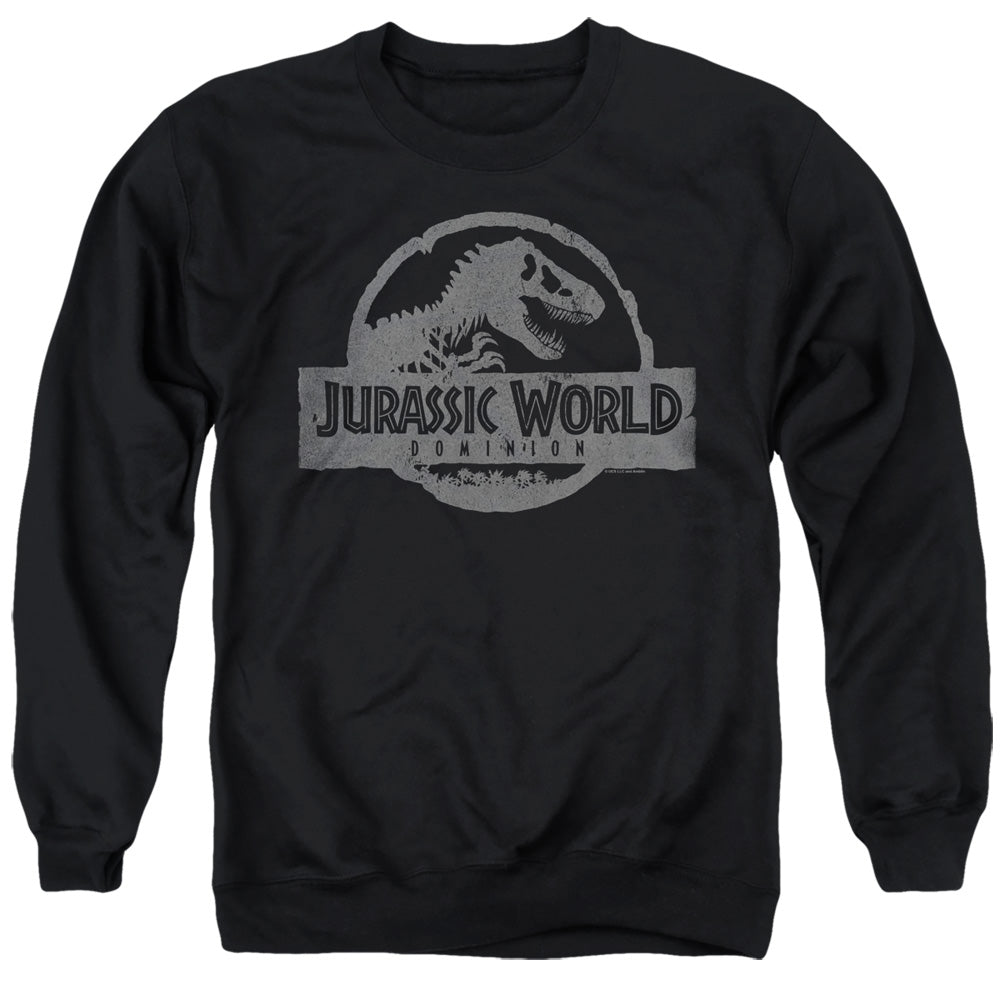 AN OFFCIALLY LICENSED JURASSIC WORLD DOMINION VINTAGE LOGO ADULT UNISEX CREWNECK SWEATSHIRT BLACK