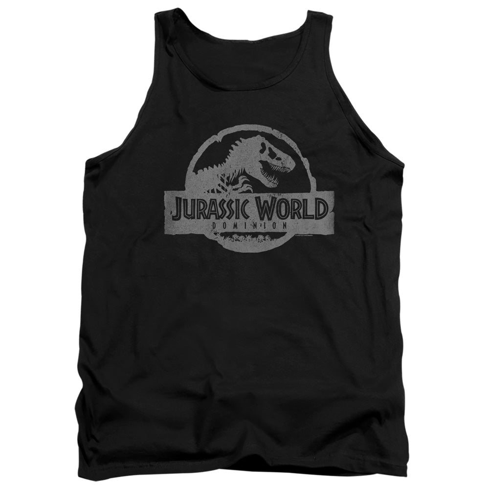 AN OFFCIALLY LICENSED JURASSIC WORLD DOMINION VINTAGE LOGO ADULT UNISEX TANK TOP BLACK