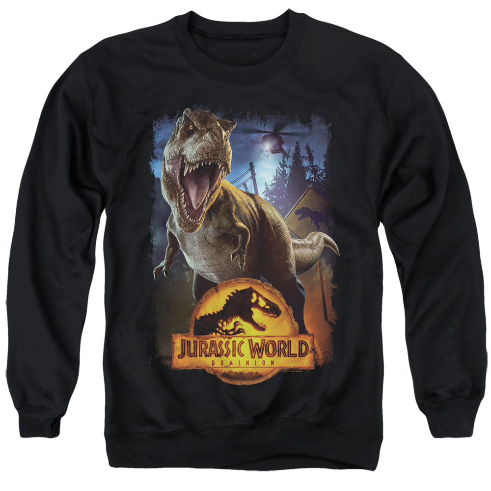 AN OFFCIALLY LICENSED JURASSIC WORLD NO MORE FENCES ADULT UNISEX CREWNECK SWEATSHIRT BLACK