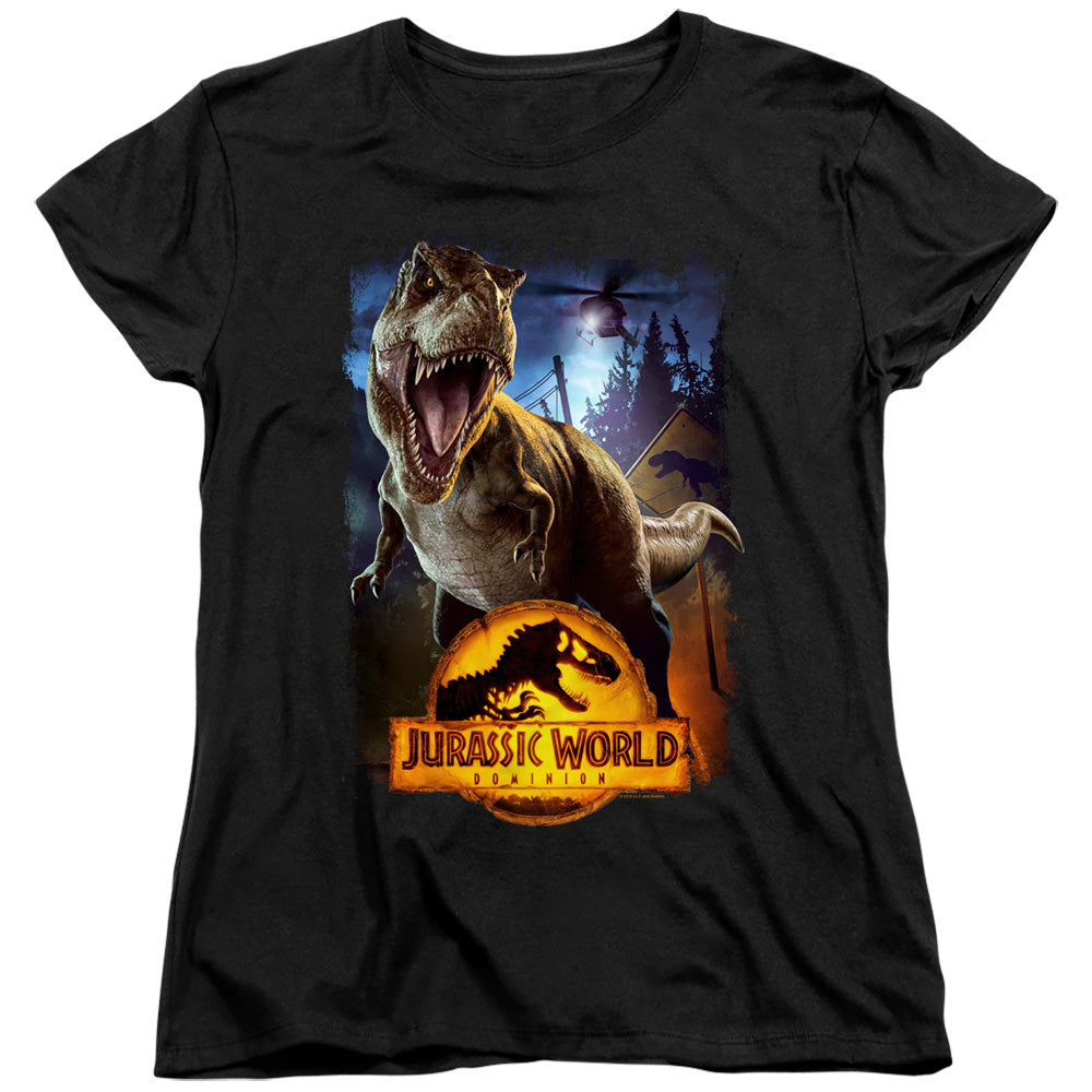 AN OFFCIALLY LICENSED JURASSIC WORLD NO MORE FENCES WOMEN'S REGULAR FIT T-SHIRT BLACK
