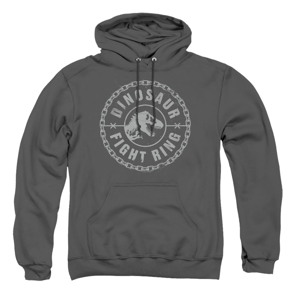AN OFFCIALLY LICENSED JURASSIC WORLD DINO FIGHT RING ADULT UNISEX PULLOVER HOODIE CHARCOAL