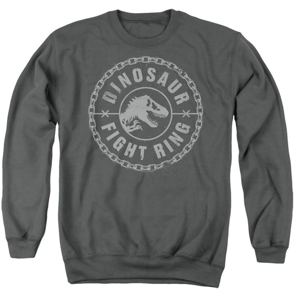 AN OFFCIALLY LICENSED JURASSIC WORLD DINO FIGHT RING ADULT UNISEX CREWNECK SWEATSHIRT CHARCOAL