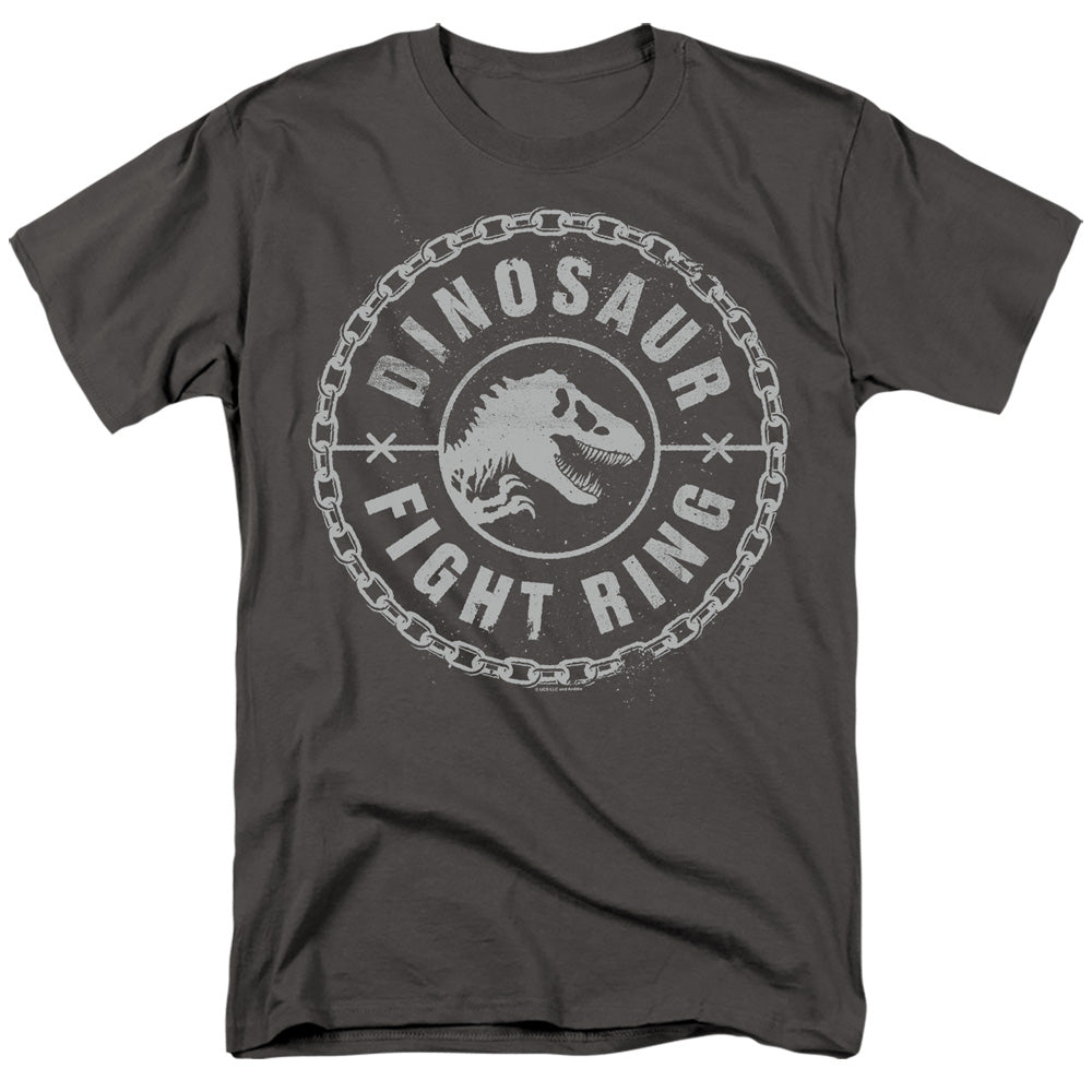 AN OFFCIALLY LICENSED JURASSIC WORLD DINO FIGHT RING MEN'S REGULAR FIT T-SHIRT CHARCOAL
