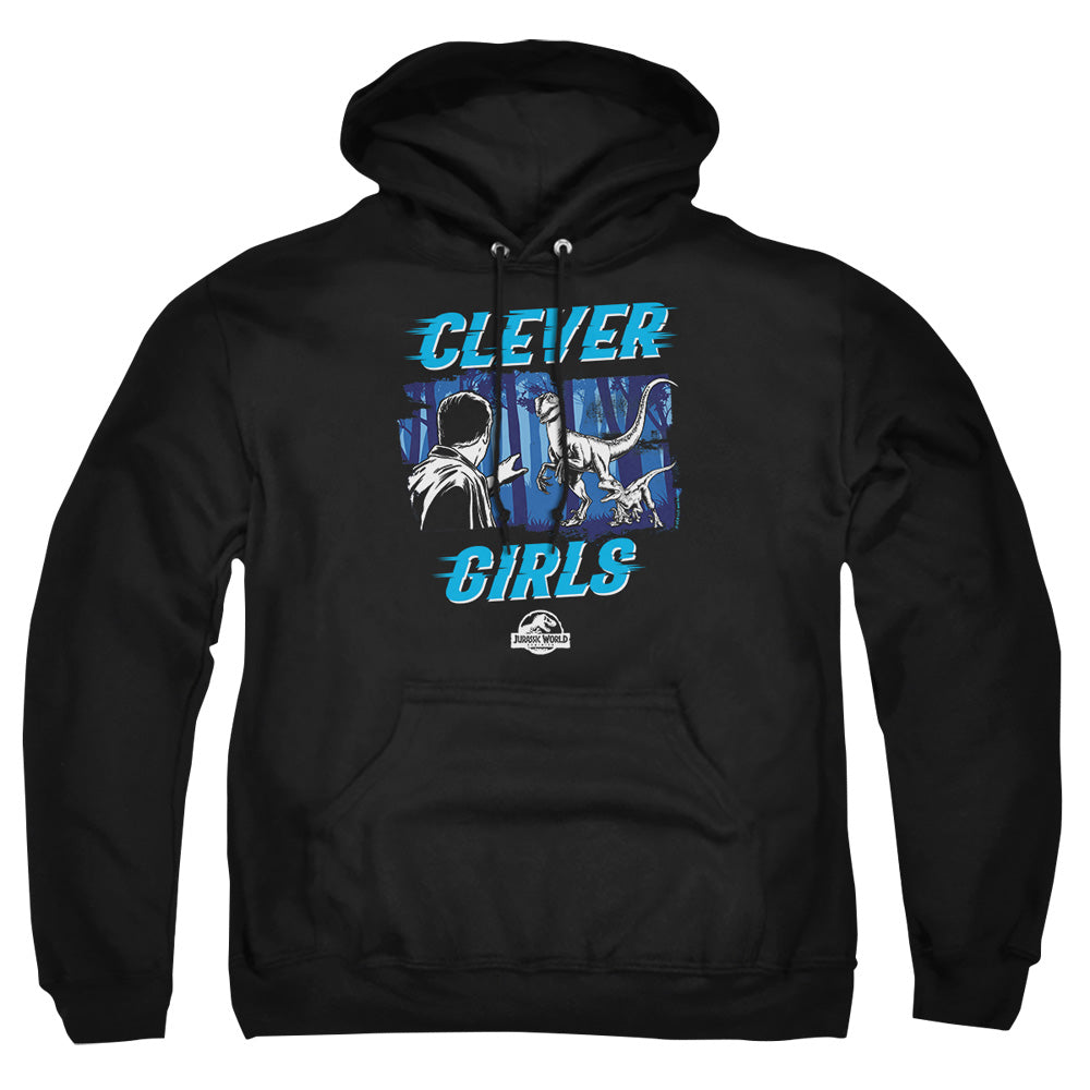 AN OFFCIALLY LICENSED JURASSIC WORLD DOMINIONS CLEVER GIRL ADULT UNISEX PULLOVER HOODIE BLACK