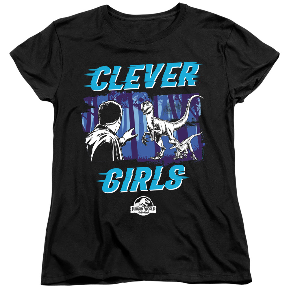 AN OFFCIALLY LICENSED JURASSIC WORLD DOMINIONS CLEVER GIRL WOMEN'S REGULAR FIT T-SHIRT BLACK