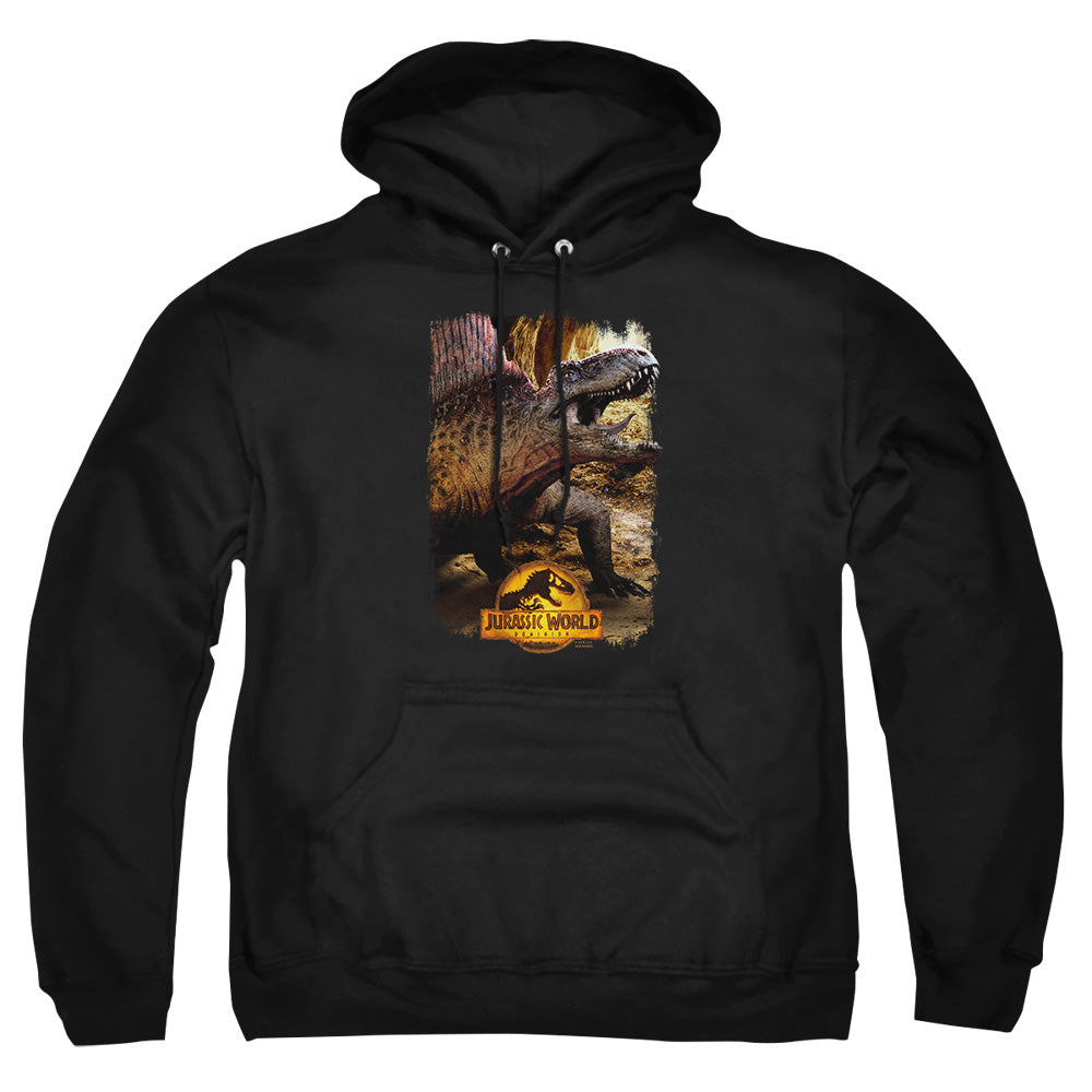 AN OFFCIALLY LICENSED JURASSIC WORLD DIMETRODON BEAUTY SHOT ADULT UNISEX PULLOVER HOODIE BLACK