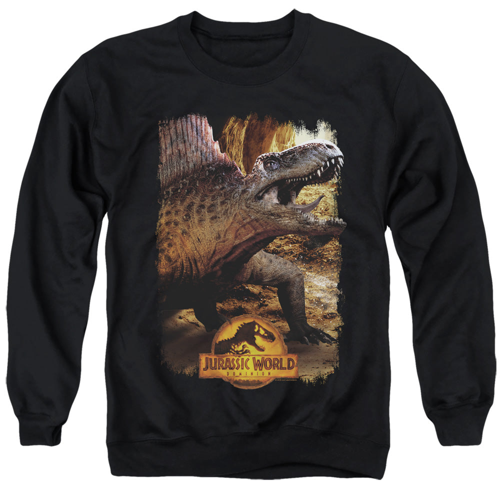 AN OFFCIALLY LICENSED JURASSIC WORLD DIMETRODON BEAUTY SHOT ADULT UNISEX CREWNECK SWEATSHIRT BLACK