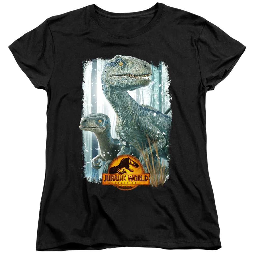 AN OFFCIALLY LICENSED JURASSIC WORLD BLUE BEAUTY SHOT WOMEN'S REGULAR FIT T-SHIRT BLACK