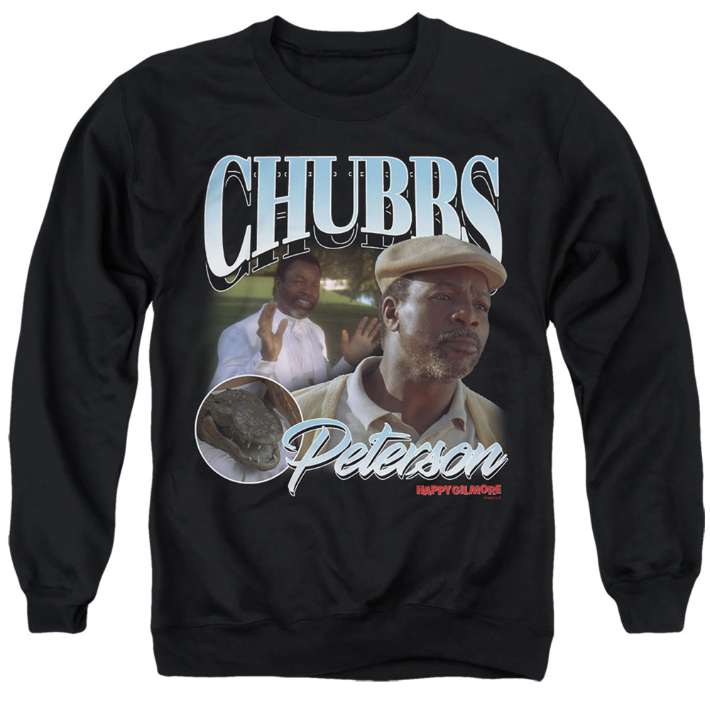 AN OFFCIALLY LICENSED HAPPY GILMORE CHUBBS TRIBUTE ADULT UNISEX CREWNECK SWEATSHIRT BLACK