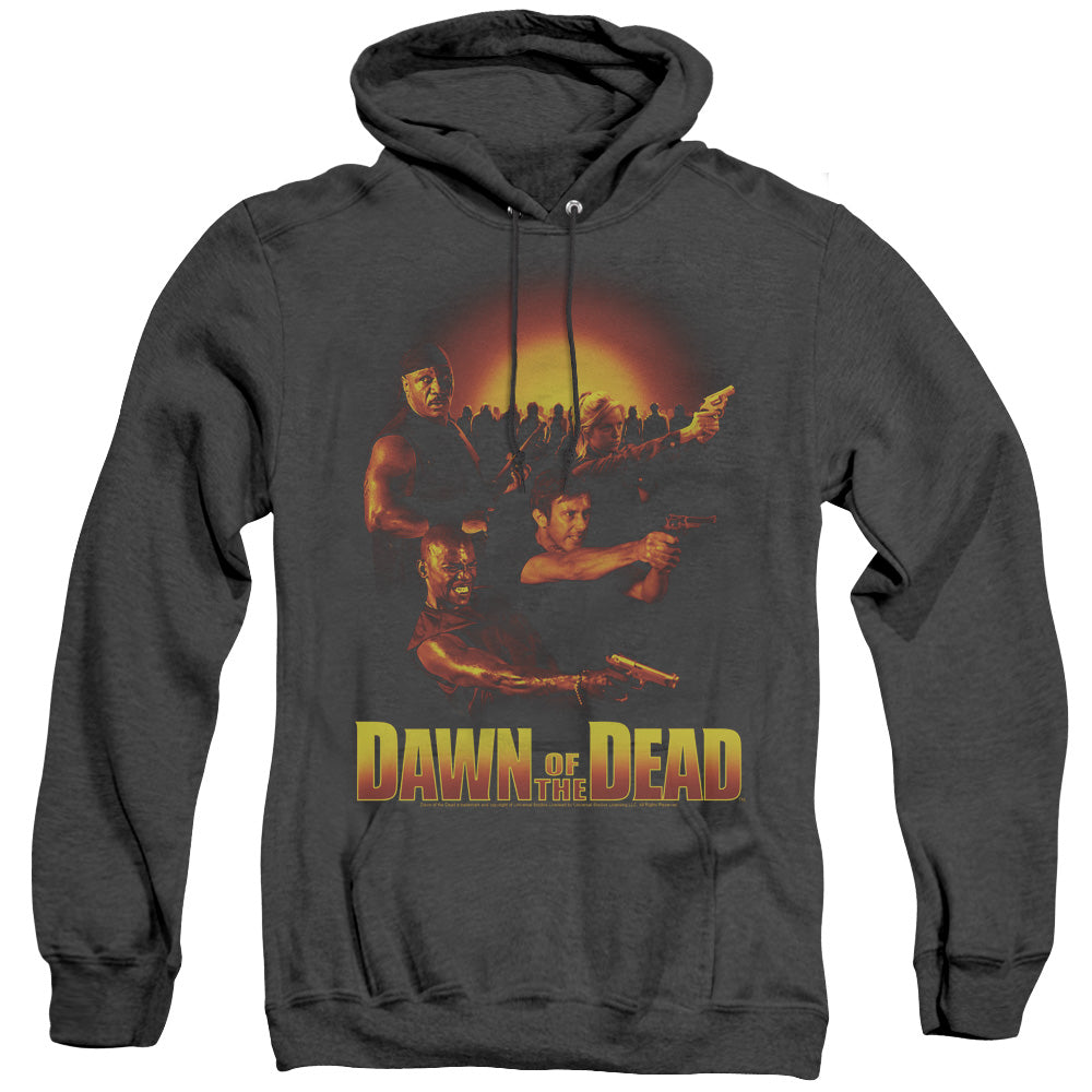 AN OFFCIALLY LICENSED DAWN OF THE DEAD DAWN COLLAGE ADULT UNISEX HEATHER PULLOVER HOODIE BLACK