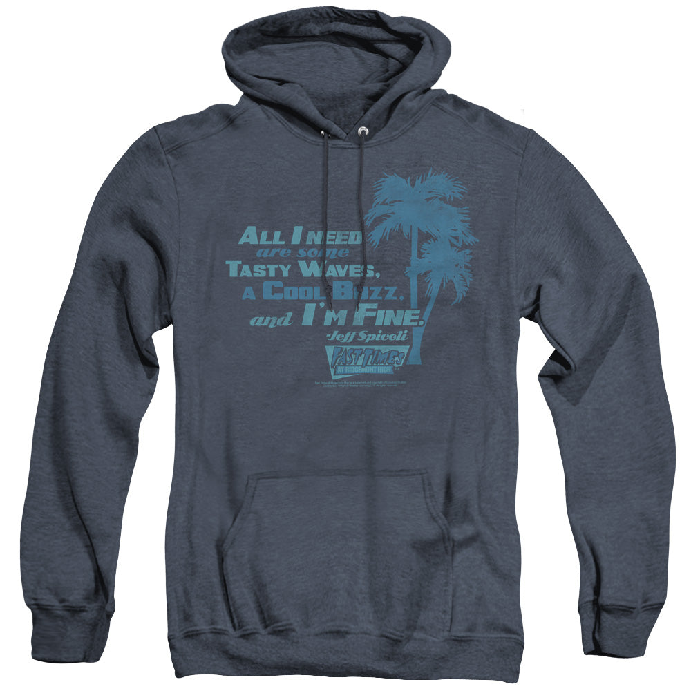 AN OFFCIALLY LICENSED FAST TIMES RIDGEMONT HIGH ALL I NEED ADULT UNISEX HEATHER PULLOVER HOODIE NAVY