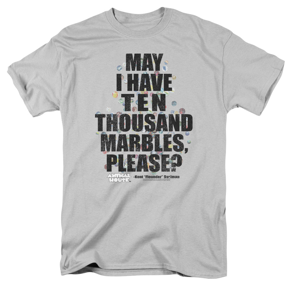 AN OFFCIALLY LICENSED ANIMAL HOUSE MARBLES MEN'S REGULAR FIT T-SHIRT SILVER