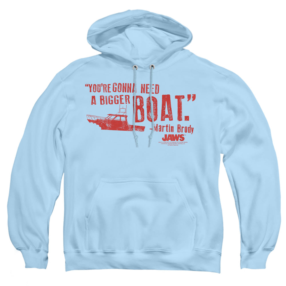 AN OFFCIALLY LICENSED JAWS BIGGER BOAT ADULT UNISEX PULLOVER HOODIE LIGHT BLUE