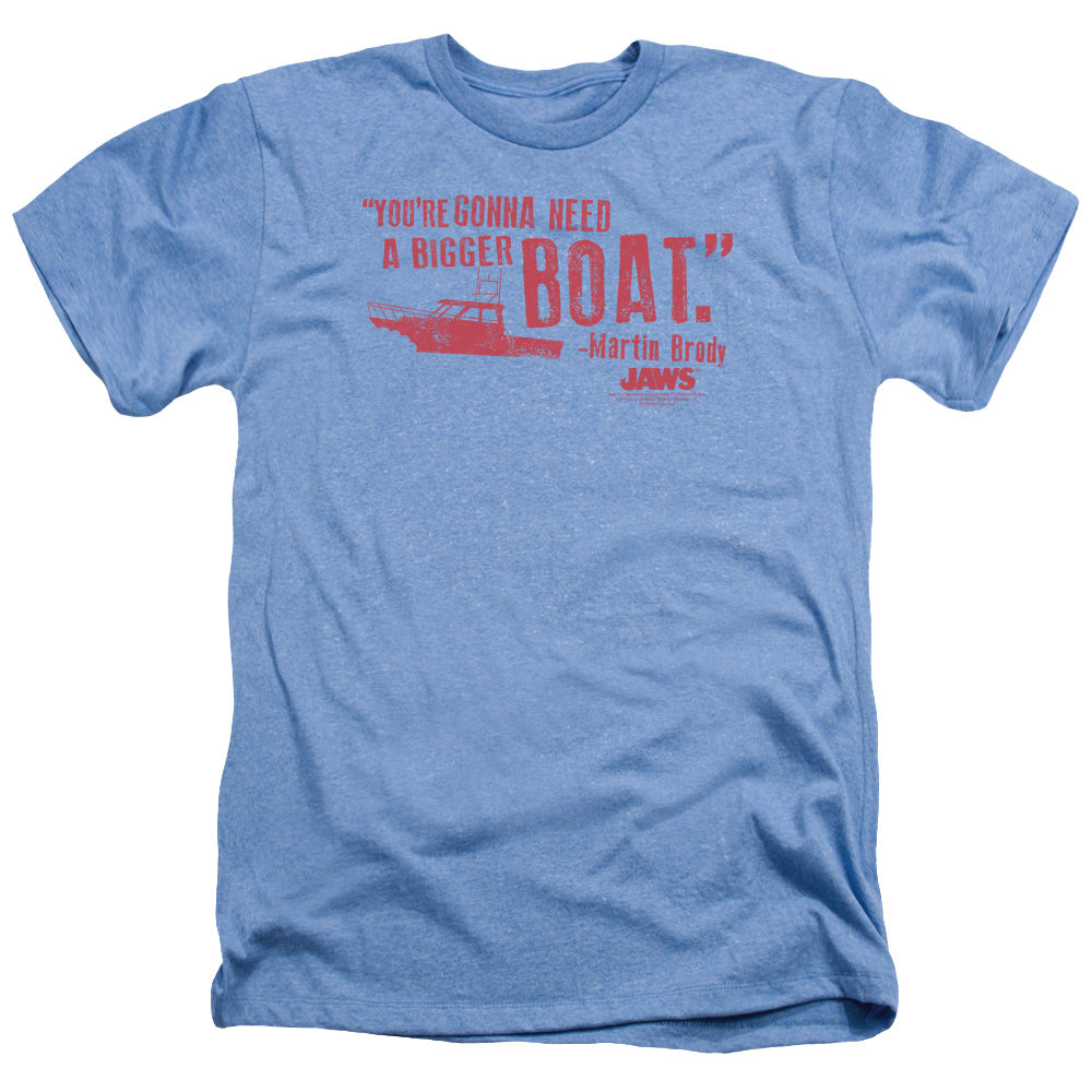 AN OFFCIALLY LICENSED JAWS BIGGER BOAT MEN'S HEATHER T-SHIRT LIGHT BLUE