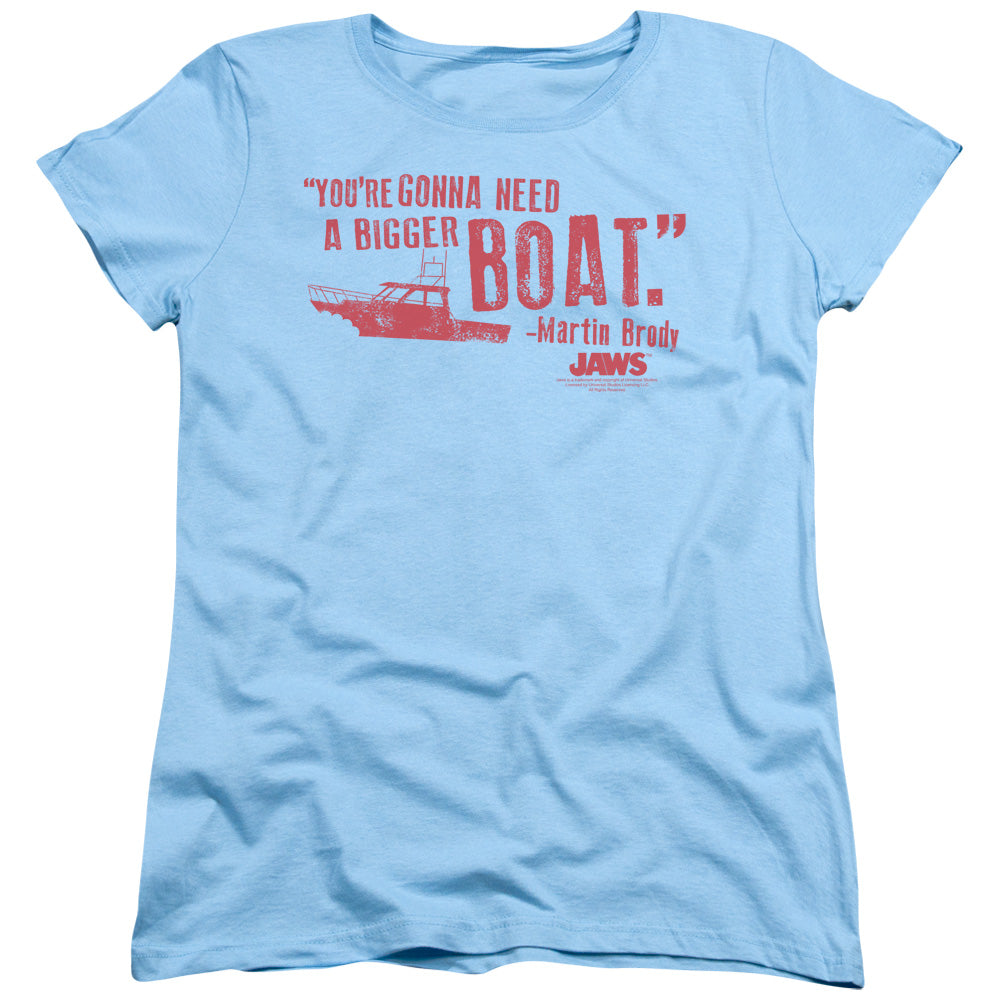 AN OFFCIALLY LICENSED JAWS BIGGER BOAT WOMEN'S REGULAR FIT T-SHIRT LIGHT BLUE
