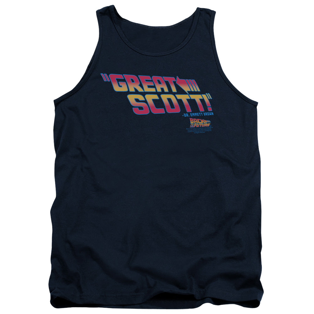 AN OFFCIALLY LICENSED BACK TO THE FUTURE GREAT SCOTT ADULT UNISEX TANK TOP NAVY