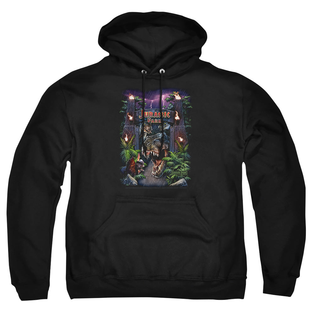 AN OFFCIALLY LICENSED JURASSIC PARK WELCOME TO THE PARK ADULT UNISEX PULLOVER HOODIE BLACK