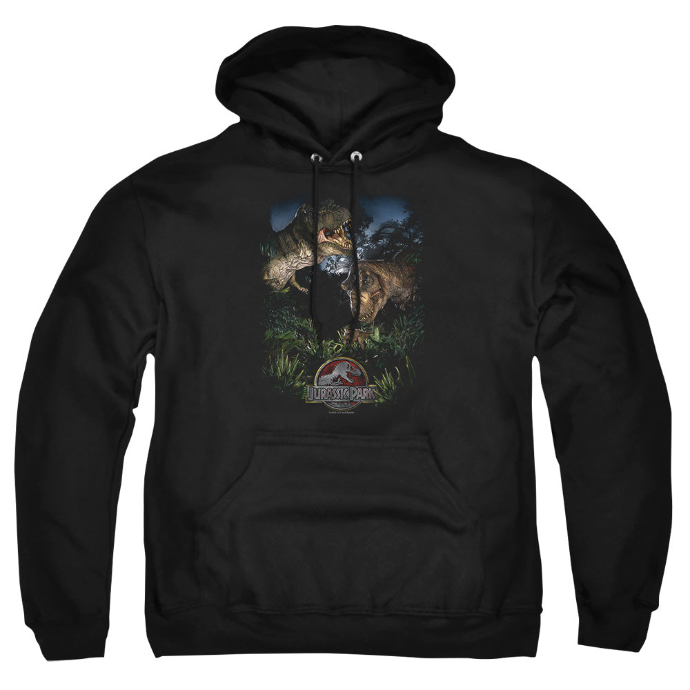 AN OFFCIALLY LICENSED JURASSIC PARK HAPPY FAMILY ADULT UNISEX PULLOVER HOODIE BLACK
