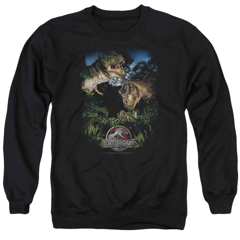 AN OFFCIALLY LICENSED JURASSIC PARK HAPPY FAMILY ADULT UNISEX CREWNECK SWEATSHIRT BLACK