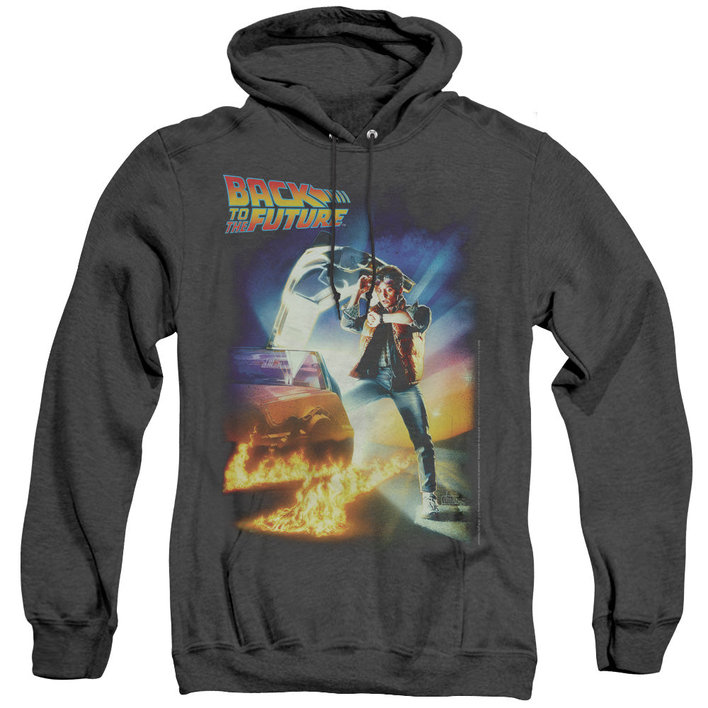 AN OFFCIALLY LICENSED BACK TO THE FUTURE POSTER ADULT UNISEX HEATHER PULLOVER HOODIE BLACK