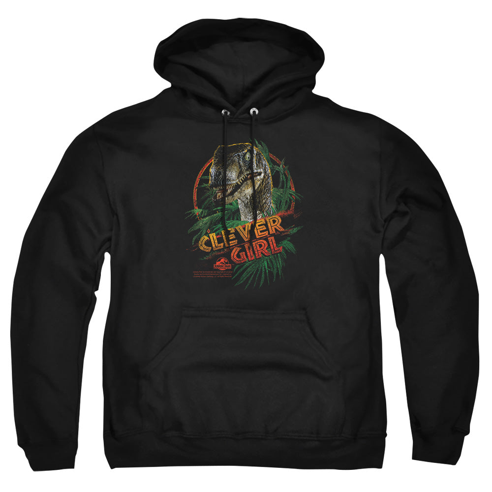 AN OFFCIALLY LICENSED JURASSIC PARK CLEVER GIRL ADULT UNISEX PULLOVER HOODIE BLACK