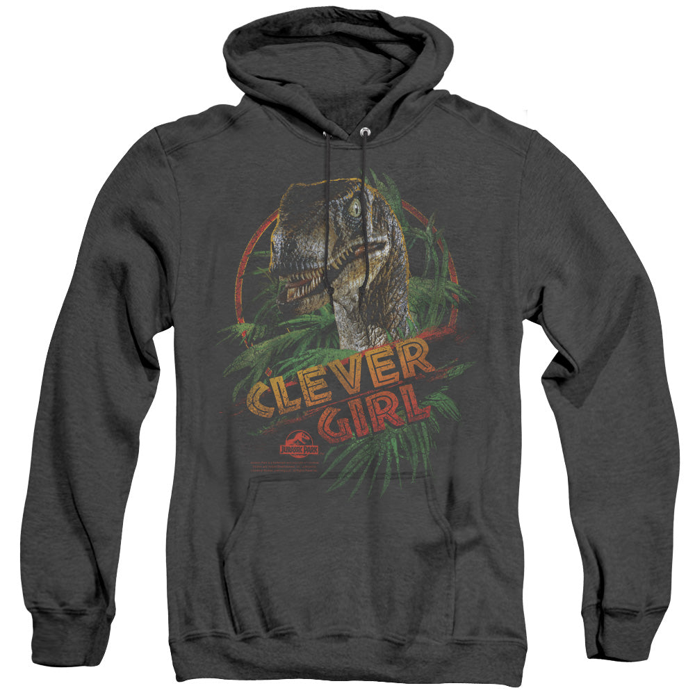 AN OFFCIALLY LICENSED JURASSIC PARK CLEVER GIRL ADULT UNISEX HEATHER PULLOVER HOODIE BLACK