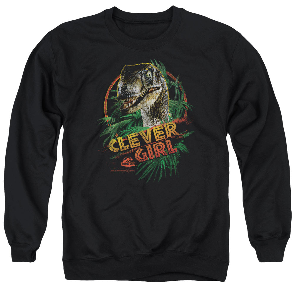AN OFFCIALLY LICENSED JURASSIC PARK CLEVER GIRL ADULT UNISEX CREWNECK SWEATSHIRT BLACK