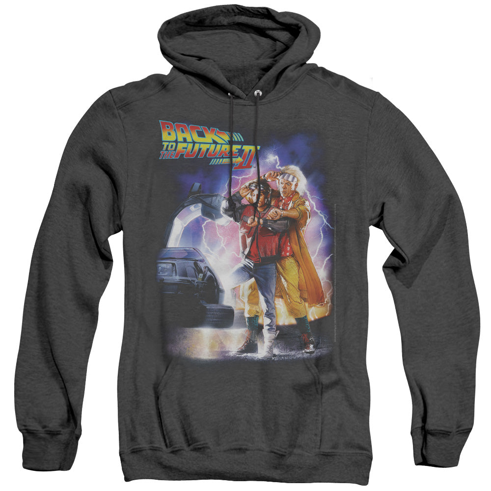 AN OFFCIALLY LICENSED BACK TO THE FUTURE II POSTER ADULT UNISEX HEATHER PULLOVER HOODIE BLACK