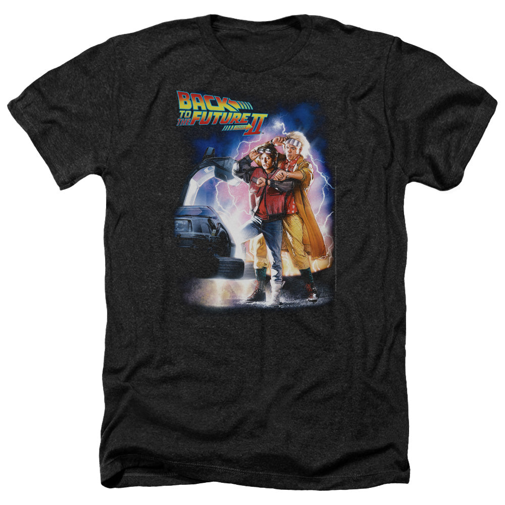 AN OFFCIALLY LICENSED BACK TO THE FUTURE II POSTER MEN'S HEATHER T-SHIRT CHARCOAL