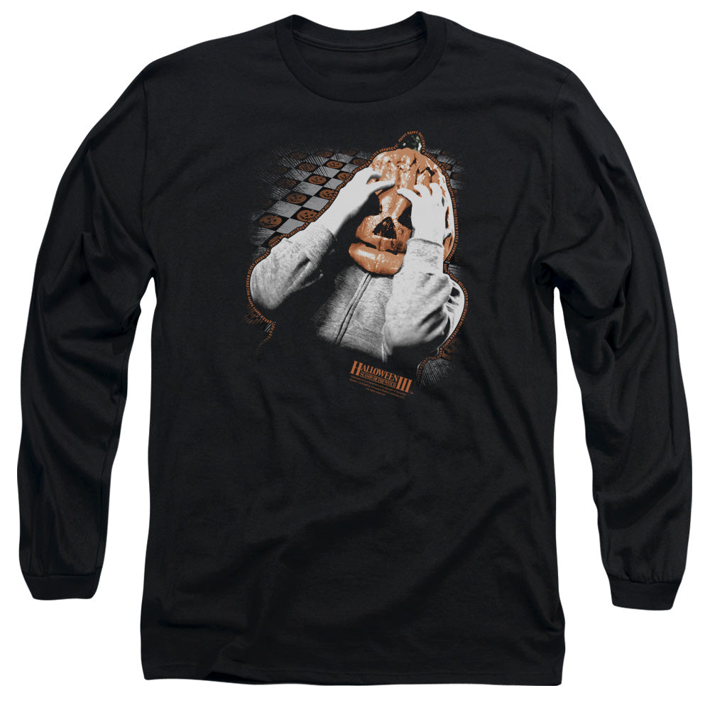 AN OFFCIALLY LICENSED HALLOWEEN III PUMPKIN MASK MEN'S LONG SLEEVE T-SHIRT BLACK